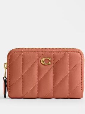 Coach Quilted Zip Card Case Wallet - peach